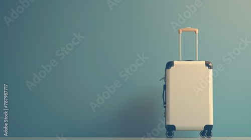Large suitcase packed and ready, set against a clean, minimalistic background, epitomizing the travel spirit photo