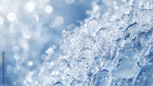Shimmering Clear Ice Bubbles with Sparkling Bokeh Background