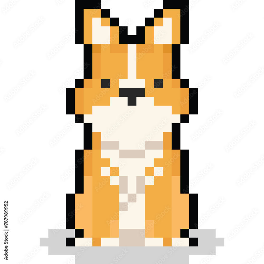 Pixel art cartoon sitting corgi dog character Pixel art cartoon sitting corgi dog character