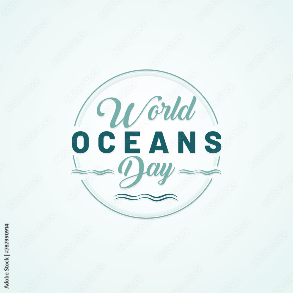 World Ocean Day. June 8. World Oceans Day hand lettering text. Typography logo