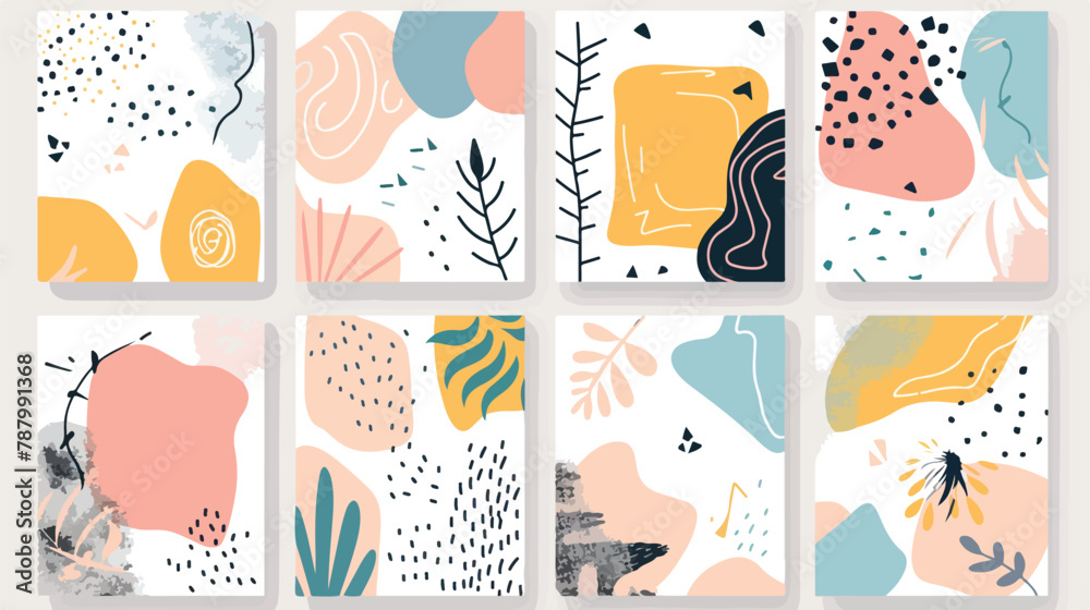 Set of eight abstract backgrounds. Hand drawn Four sha
