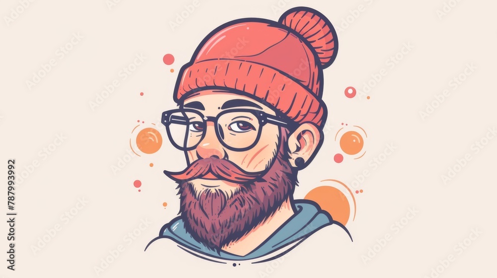 A cartoon illustration of a man with glasses and beard, AI A cartoon illustration of a man with glasses and beard, AI