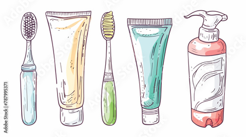 Fototapeta Naklejka Na Ścianę i Meble -  Set of Four mouth cleaning tools. Toothbrushes toothpa
