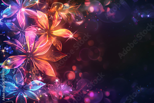 Abstract flower technology background in colorful neon.