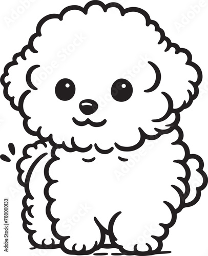 cute Bichon Frise dog pet cartoon outline, vector line art illustration, isolated on transparent background