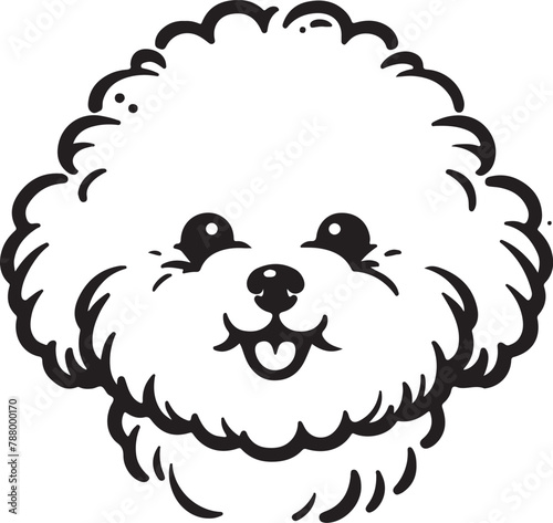 cute Bichon Frise dog pet cartoon outline, vector line art illustration, isolated on transparent background