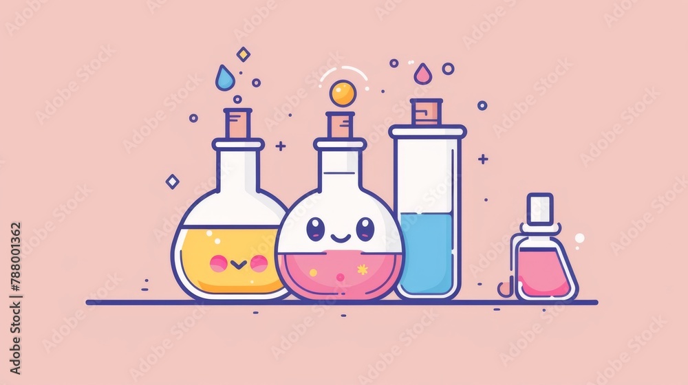 Three bottles with different liquids and a face on them, AI Three bottles with different liquids and a face on them, AI