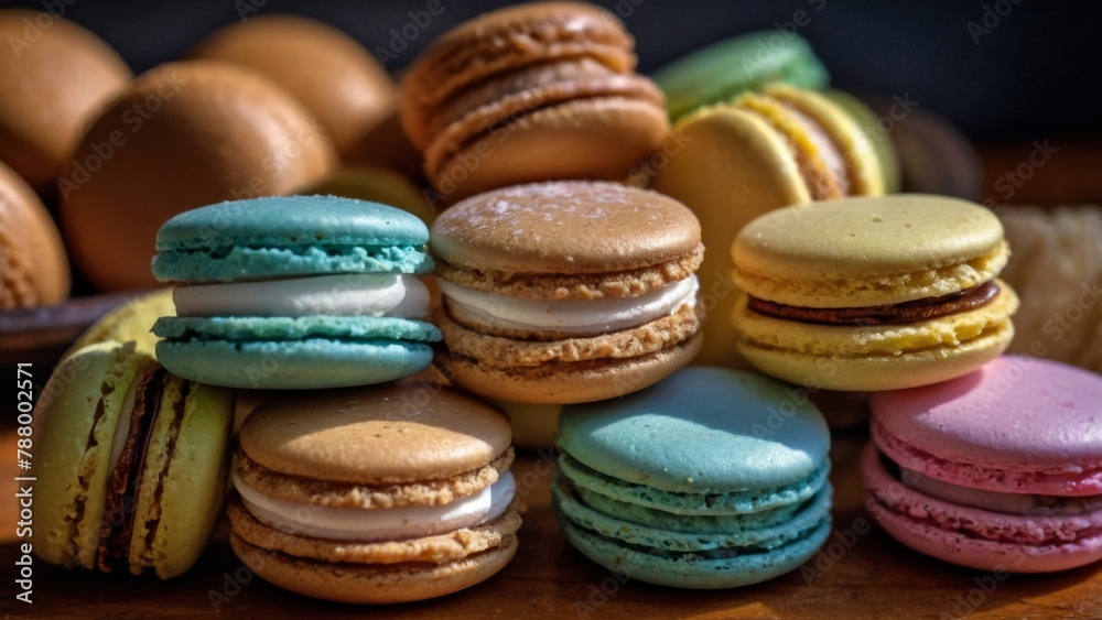 Multi-colored macaroons as a work of confectionery art.