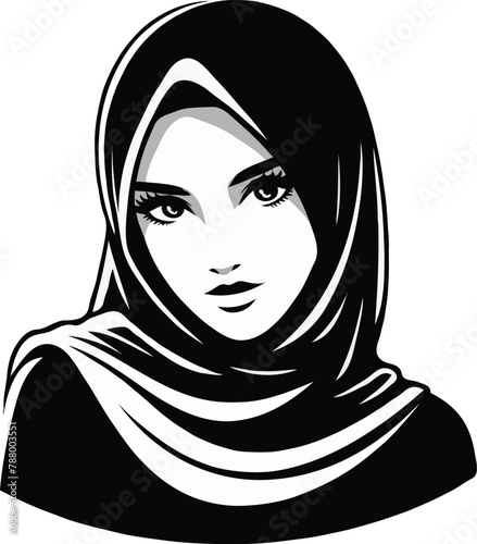 Women hijab icon. female saudi arab. islam lady. Beautiful muslim girl avatar. head scarf Eastern Women's Clothing logo. solid style pictogram. Vector illustration. Design on white background