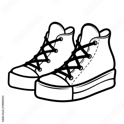 Vintage sneakers. Cool sports shoes, stylish platform shoes. Hand drawn vector fashion illustration. Flat design