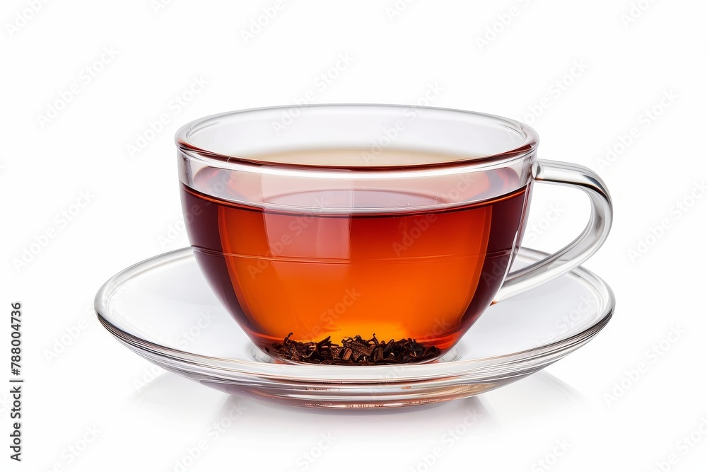 Black tea in glass cup on white background Black tea in glass cup on white background