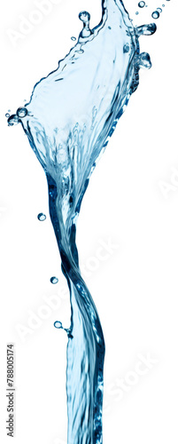 strong flow of water on an isolated white background