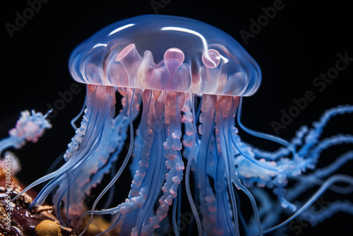 a stunning close-up of blue blubber jellyfish catostylus m photo