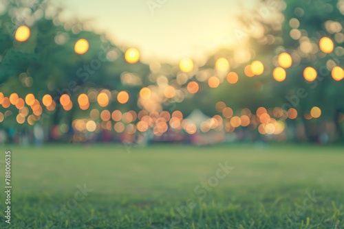 Fototapeta Naklejka Na Ścianę i Meble -  Blurred vintage festival garden panorama with bokeh background