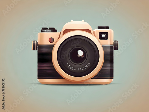 a cute simple camera with circle vector art style, full body Ai generative  photo