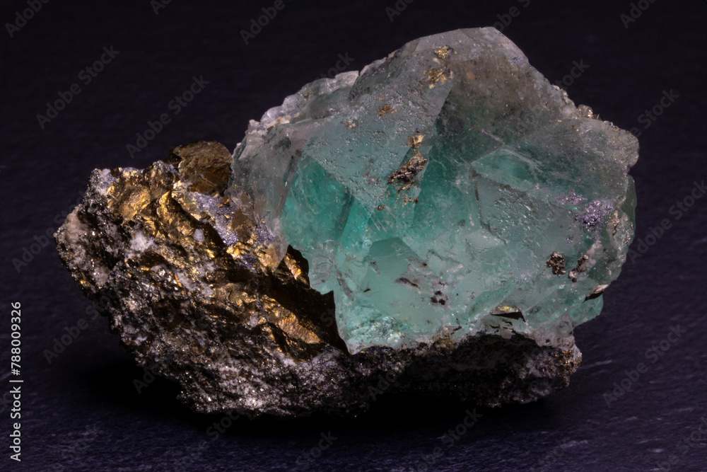 Fluorite and pyrite crystals mineral specimen Fluorite and pyrite crystals mineral specimen