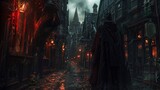 A darkened alley where a young wizard harnesses digital energy, fashionforward dark magic attire, 3DCG ,3DCG,high resulution,clean sharp focu