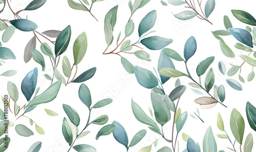 Watercolor plants with seamless pattern design best for wrapping paper or invitation  Generative AI 