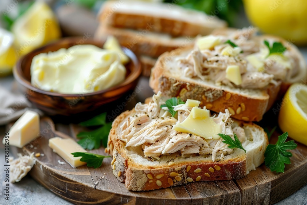 Chicken pate and butter sandwiches on the table Chicken pate and butter sandwiches on the table