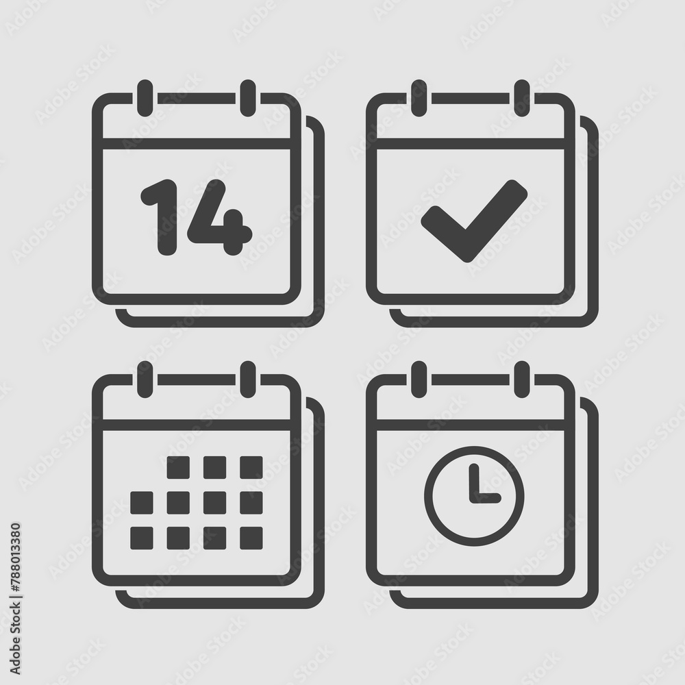 Icon calendar number 14, agenda app, timer, done Icon calendar number 14, agenda app, timer, done
