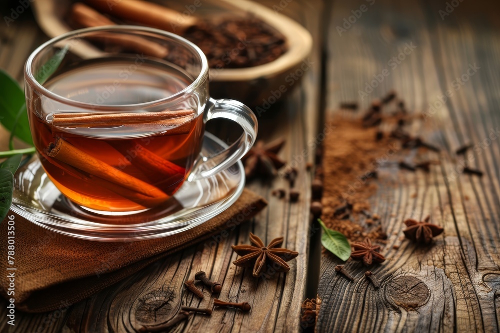 Cinnamon tea with a pleasant scent on table Cinnamon tea with a pleasant scent on table
