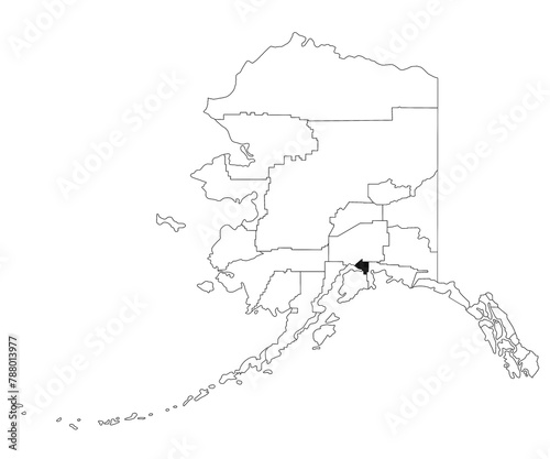 Map of Anchorage borough in Alaska state on white background. single borough map highlighted by black colour on Alaska map. UNITED STATES, US