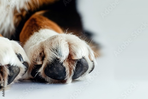 Close up of Border Collie dog paw on white background photo