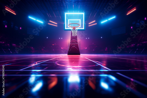 Generative AI of a basketball ball in a modern arena.	
 photo