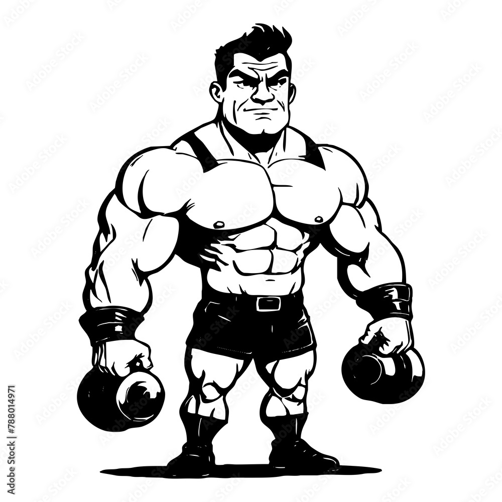 Strongman . Fictional character . Black and white illustration generated by Ai Strongman . Fictional character . Black and white illustration generated by Ai