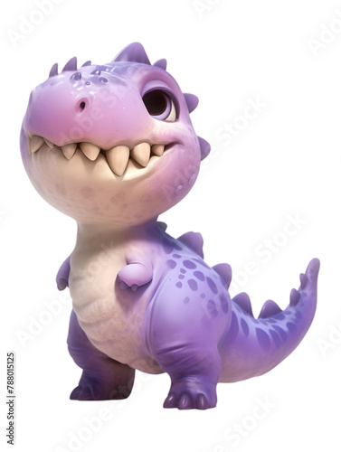 Dinosaur toy animal with smile  isolated 3d cartoon cute child style. Fictional terrestrial animal prehistoric times. Reptile smiling with its mouth open. Illustration cut on transparent background