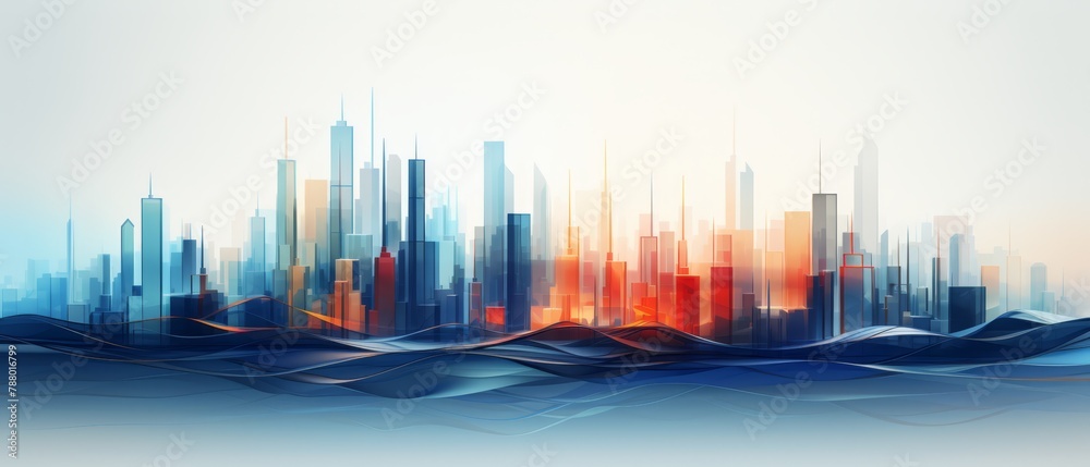 Dynamic 3D tech lines forming an abstract geometric skyline