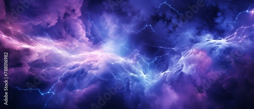 Electric storm abstract with vibrant lightning strikes in purple and blue