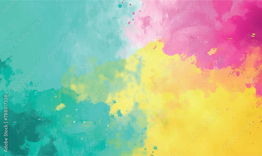 abstract watercolor background splashes turquoise pink yellow