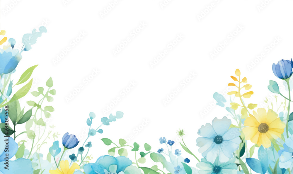 watercolor floral frame background pastel yellow blue colors