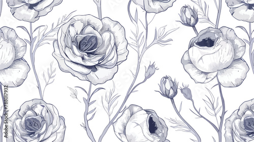 Hand drawn vintage outline floral seamless pattern 