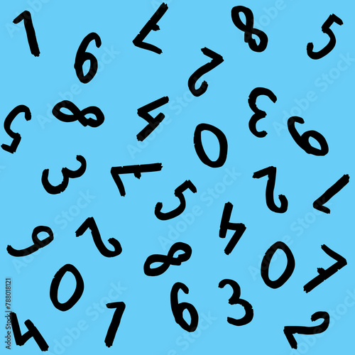template with the image of keyboard symbols. a set of numbers. Surface template. pastel blue background. Square image.
