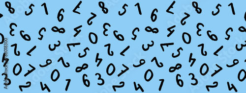 template with the image of keyboard symbols. a set of numbers. Surface template. pastel blue background. Horizontal image. Banner for insertion into site.