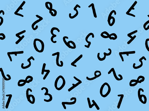 template with the image of keyboard symbols. a set of numbers. Surface template. pastel blue background. Horizontal image.