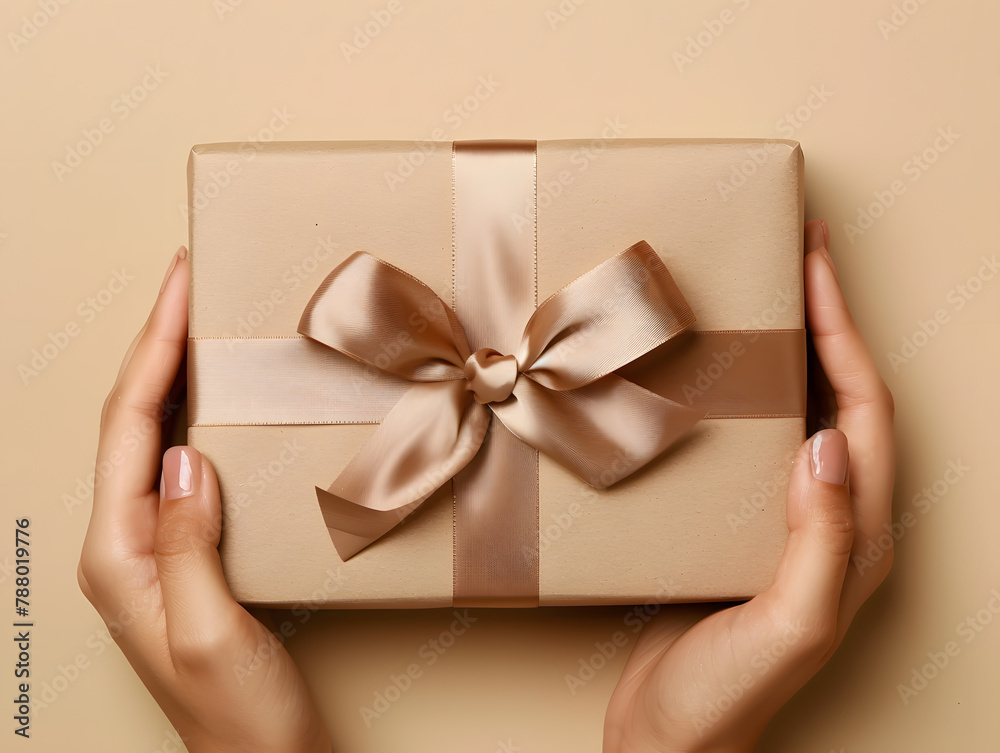Hand holding a gift box with ribbon, perfect for celebrations and special occasions Hand holding a gift box with ribbon, perfect for celebrations and special occasions