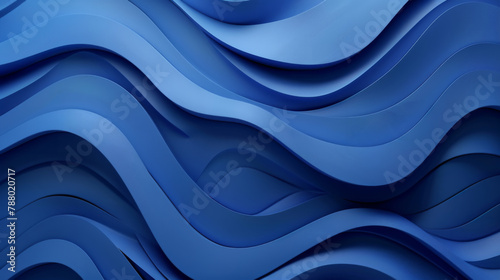 Blue, waves and 3D texture with abstract graphic painting, design or ripple pattern for art on background. Curve light, wallpaper and wavy lines of ocean, water or aqua liquid forming and flowing © Peopleimages - AI