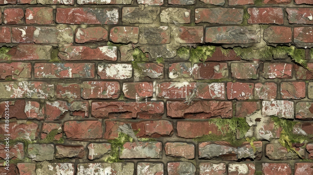 seamless texture of brick wall grunge with chipped paint, moss, and gritty texture seamless texture of brick wall grunge with chipped paint, moss, and gritty texture