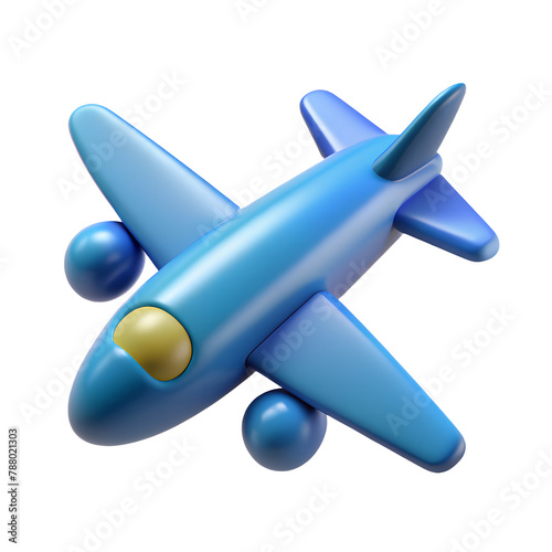 Airplane 3d catroon. Realistic retro flight plane Icon isolated on white background. Vector illustration