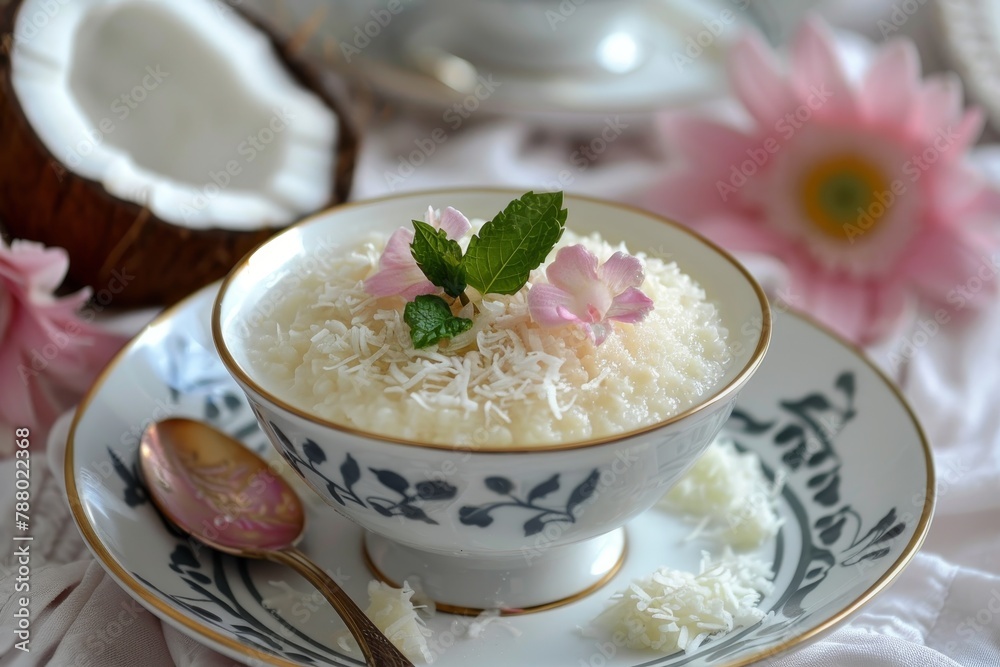Delicious young coconut pudding in cup with coconut meat dà cor Delicious young coconut pudding in cup with coconut meat dà cor
