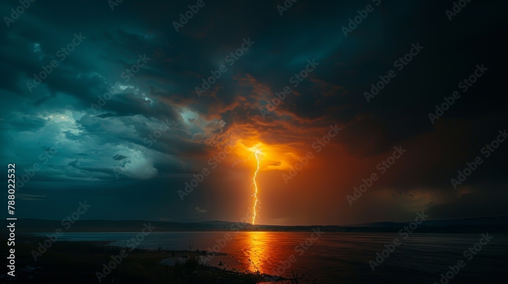 Extreme Weather: A photo capturing a lightning strike during a thunderstorm Extreme Weather: A photo capturing a lightning strike during a thunderstorm