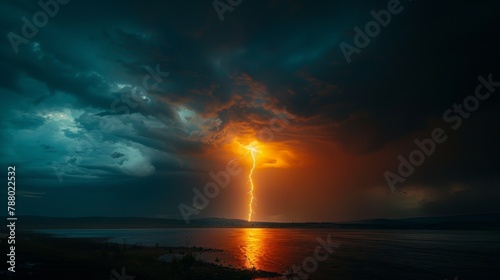 Extreme Weather: A photo capturing a lightning strike during a thunderstorm photo