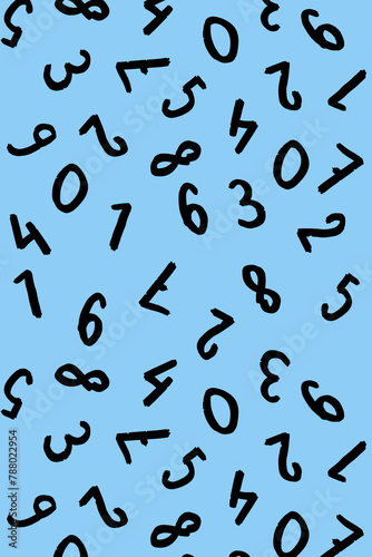 template with the image of keyboard symbols. a set of numbers. Surface template. pastel blue background. Vertical image.