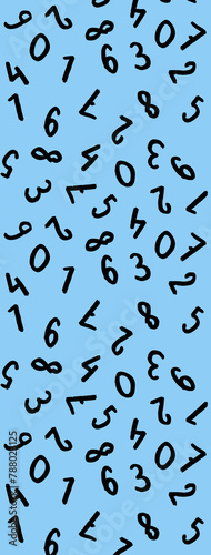 template with the image of keyboard symbols. a set of numbers. Surface template. pastel blue background. Vertical image. Banner for insertion into site.