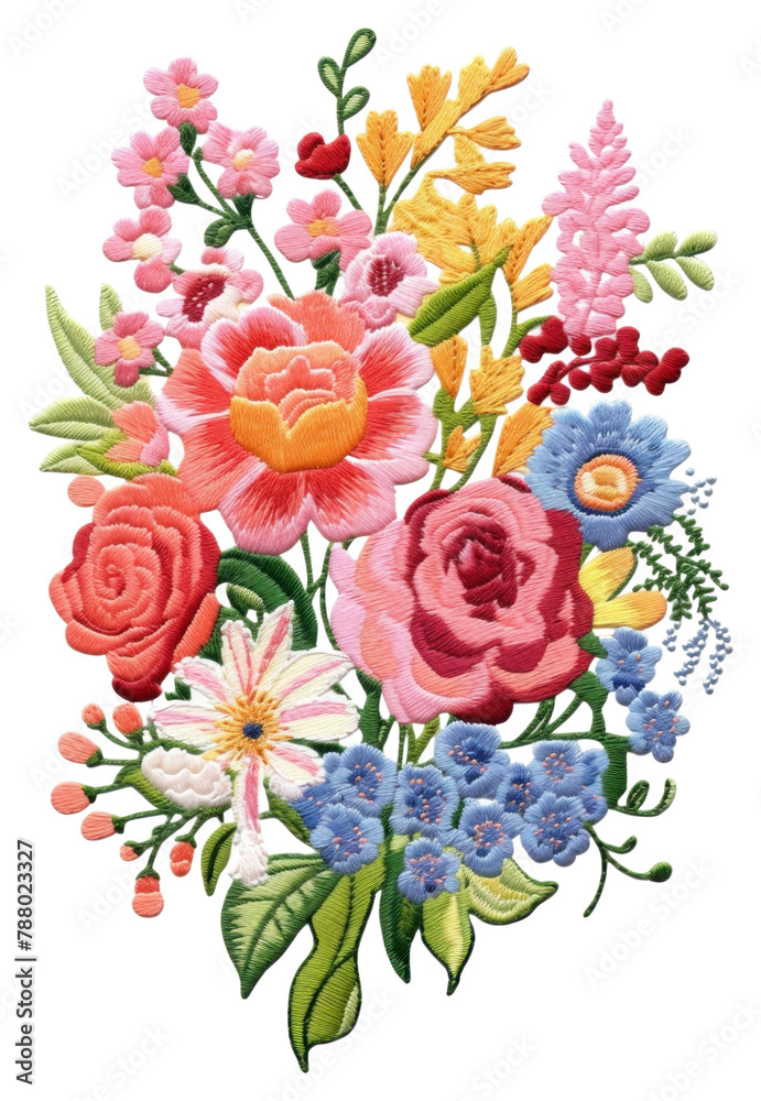 PNG Flower bouquet embroidery pattern plant PNG Flower bouquet embroidery pattern plant