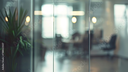 Beautiful inconspicuous office interior room. Blurry workspace with unfocused effect photo