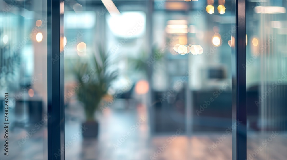 Fototapeta premium Beautiful inconspicuous office interior room. Blurry workspace with unfocused effect